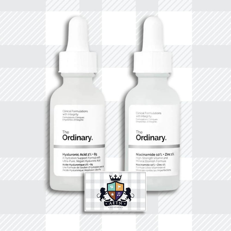 AETN Creations The Ordinary The Skin Support Set, Hydrating Pack of Hyaluronic Acid 2% + B5 and Niacinamide 10% + Zinc 1% complete Gift with AETN Keepsake Heart