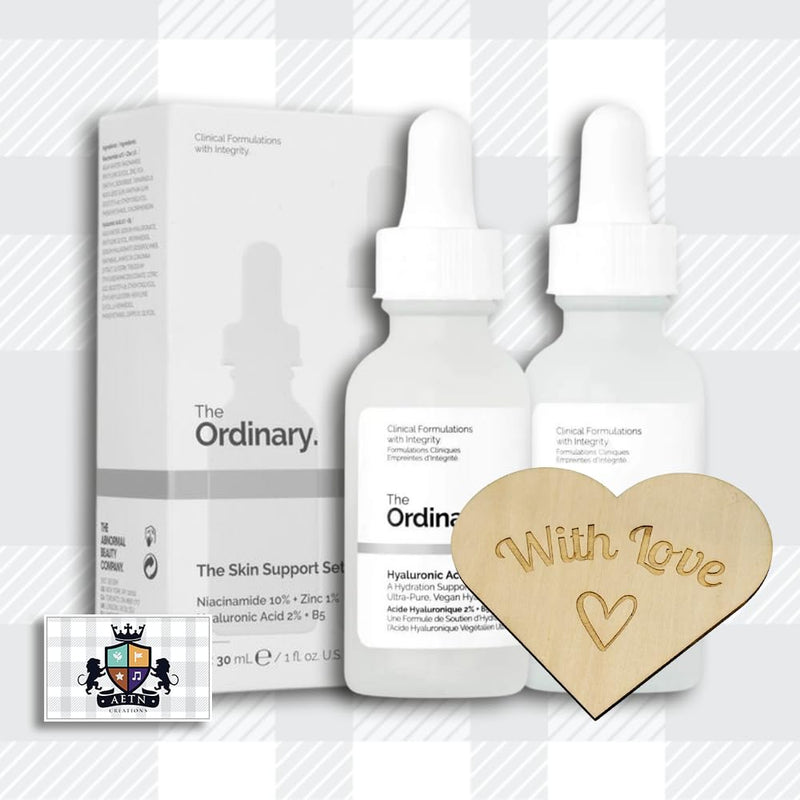 AETN Creations The Ordinary The Skin Support Set, Hydrating Pack of Hyaluronic Acid 2% + B5 and Niacinamide 10% + Zinc 1% complete Gift with AETN Keepsake Heart