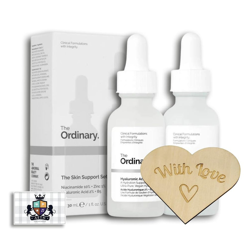 AETN Creations The Ordinary The Skin Support Set, Hydrating Pack of Hyaluronic Acid 2% + B5 and Niacinamide 10% + Zinc 1% complete Gift with AETN Keepsake Heart