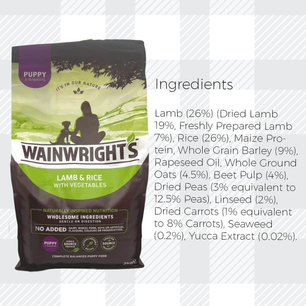 AETN Creations Wainwright's Complete Dry Puppy Food Lamb and Brown Rice 2kg for Puppies 2-18 Months with Delicious AETN Jerky Treat