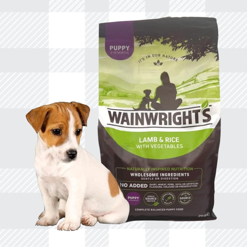 AETN Creations Wainwright's Complete Dry Puppy Food Lamb and Brown Rice 2kg for Puppies 2-18 Months with Delicious AETN Jerky Treat