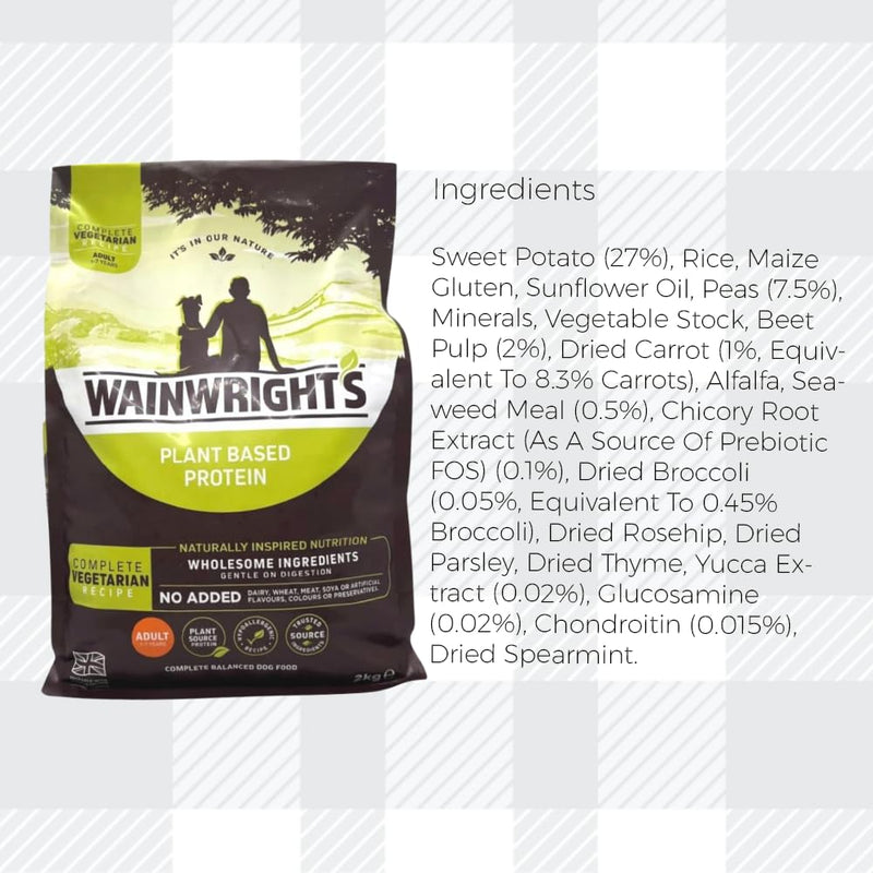 AETN Creations Plant Based Protein Dry Adult Dog Food Wainwright's 2kg Nutritious, Delicious, Hypo-Allergenic Pack complete with AETN Jerky Treat