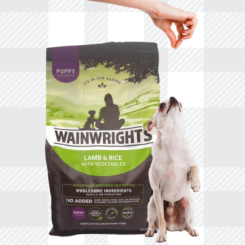 AETN Creations Wainwright's Complete Dry Puppy Food Lamb and Brown Rice 2kg for Puppies 2-18 Months with Delicious AETN Jerky Treat