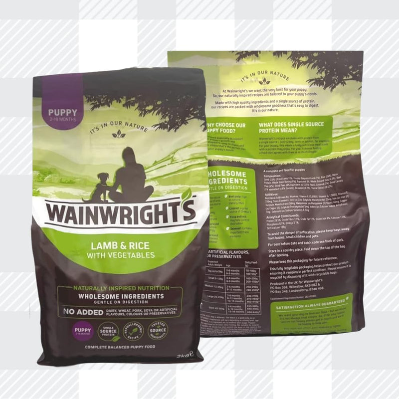 AETN Creations Wainwright's Complete Dry Puppy Food Lamb and Brown Rice 2kg for Puppies 2-18 Months with Delicious AETN Jerky Treat