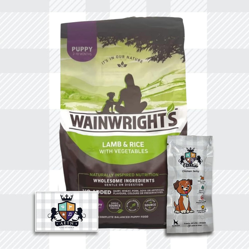 AETN Creations Wainwright's Complete Dry Puppy Food Lamb and Brown Rice 2kg for Puppies 2-18 Months with Delicious AETN Jerky Treat