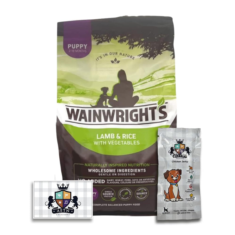 AETN Creations Wainwright's Complete Dry Puppy Food Lamb and Brown Rice 2kg for Puppies 2-18 Months with Delicious AETN Jerky Treat