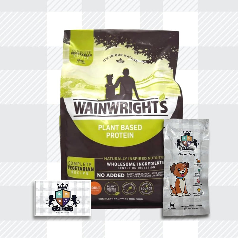 AETN Creations Plant Based Protein Dry Adult Dog Food Wainwright's 2kg Nutritious, Delicious, Hypo-Allergenic Pack complete with AETN Jerky Treat