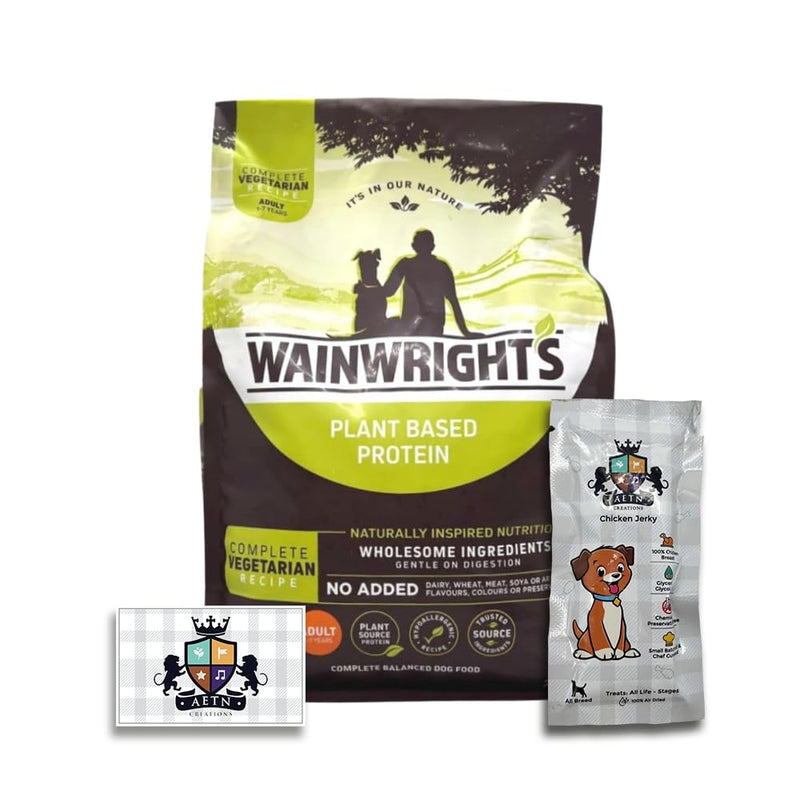 AETN Creations Plant Based Protein Dry Adult Dog Food Wainwright's 2kg Nutritious, Delicious, Hypo-Allergenic Pack complete with AETN Jerky Treat