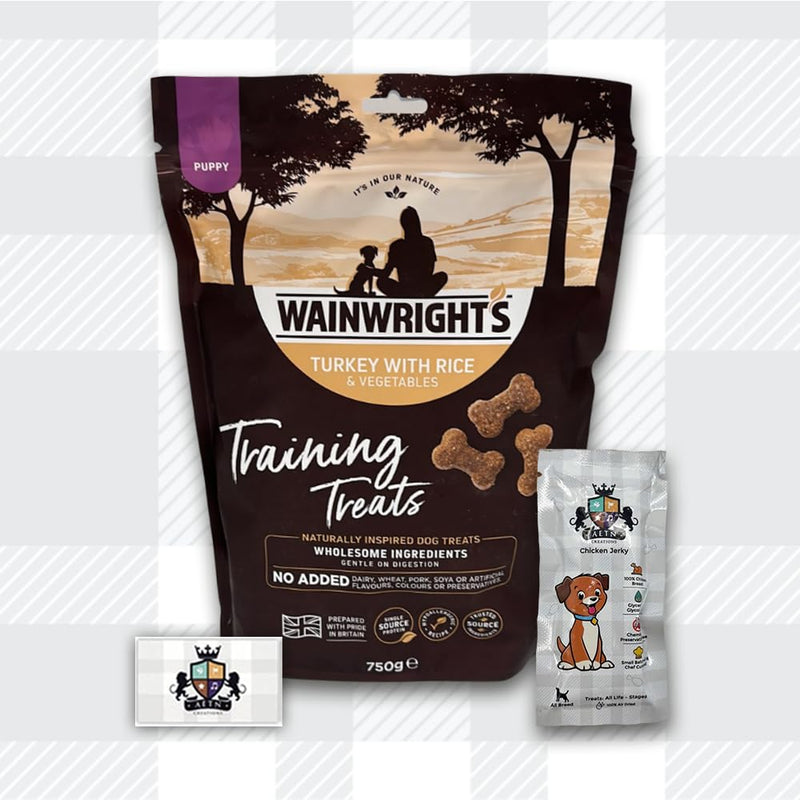 AETN Creations Puppy Training Dog Treats 750g in Turkey and Veg Hypo-Allergenic Snack for Puppies from Wainwrights with AETN Jerky Treat Nutritious and Delicious