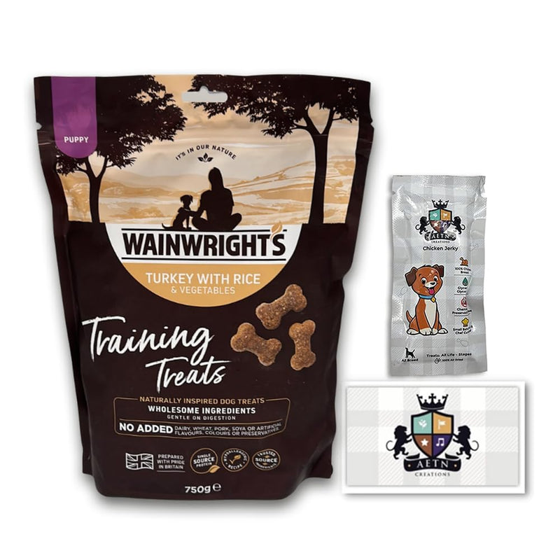 AETN Creations Puppy Training Dog Treats 750g in Turkey and Veg Hypo-Allergenic Snack for Puppies from Wainwrights with AETN Jerky Treat Nutritious and Delicious