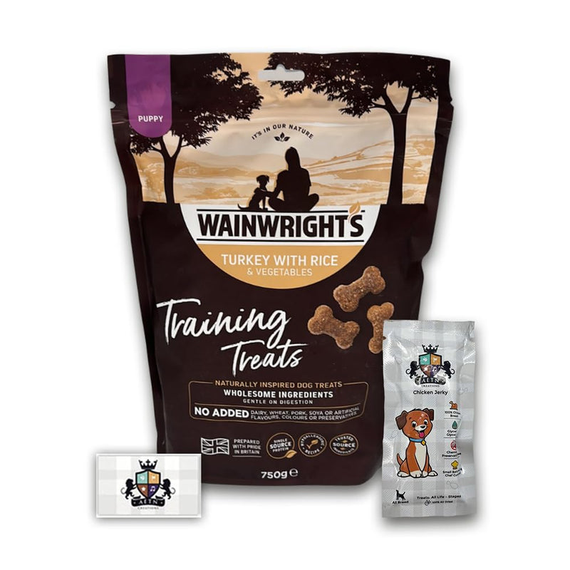 AETN Creations Puppy Training Dog Treats 750g in Turkey and Veg Hypo-Allergenic Snack for Puppies from Wainwrights with AETN Jerky Treat Nutritious and Delicious