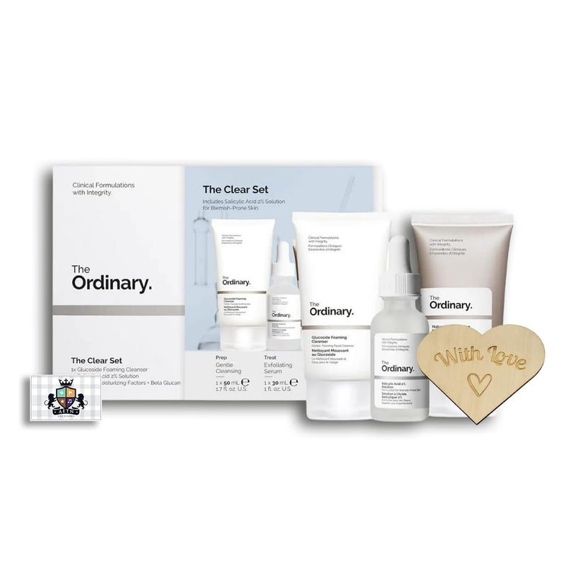 AETN Creations Ordinary The Clear Set of Cleanser, Serum and Moisturiser Nourish, Clarify and Unlock Radiant Skin Complete with AETN Keepsake Heart