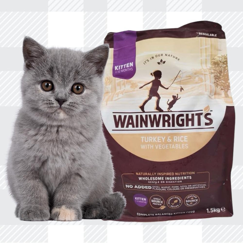 AETN Creations Wainwright's Dry Kitten Food Turkey & Rice with Veg 1.5kg Nutrient-Rich Formula for Growing Cats with Mouse Toy and Delicious AETN Chicken Cat Treat