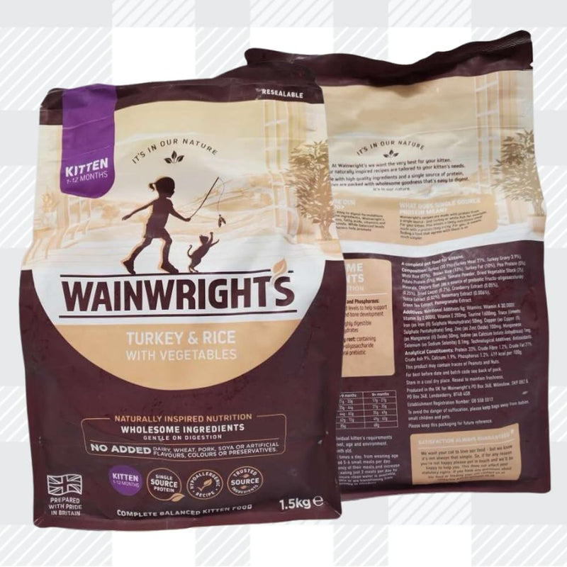 AETN Creations Wainwright's Dry Kitten Food Turkey & Rice with Veg 1.5kg Nutrient-Rich Formula for Growing Cats with Mouse Toy and Delicious AETN Chicken Cat Treat