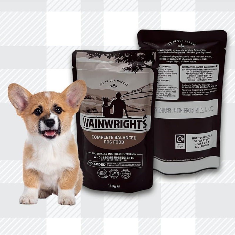 AETN Creations Wainwright's Wet Puppy Food 16x150g Chicken with Brown Rice and Vegetables, plus AETN Jerky Treat, Complete Balanced Food for Growing Puppies