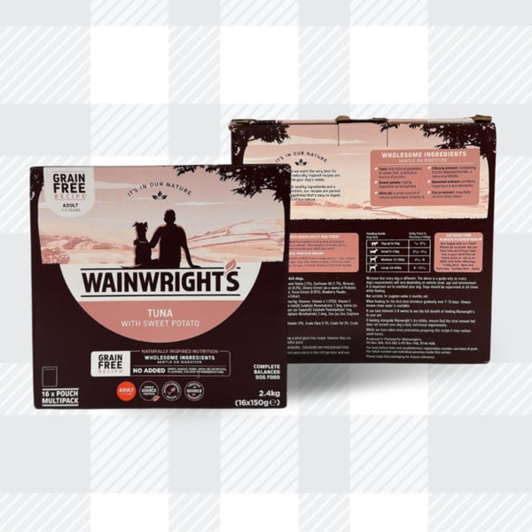 AETN Creations Tuna and Sweet Potato Wet Dog Food 16x150g from Wainwright's Plus AETN Jerky Treat, Nutritious, Delicious, Easily Digested and Hypo-Allergenic Food