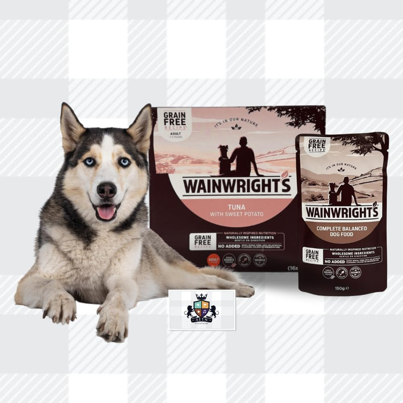 AETN Creations Tuna and Sweet Potato Wet Dog Food 16x150g from Wainwright's Plus AETN Jerky Treat, Nutritious, Delicious, Easily Digested and Hypo-Allergenic Food