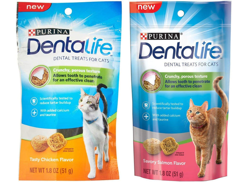 Purina Dentalife Dental Treats For Cats Bundle; Savory Salmon And Tasty Chicken