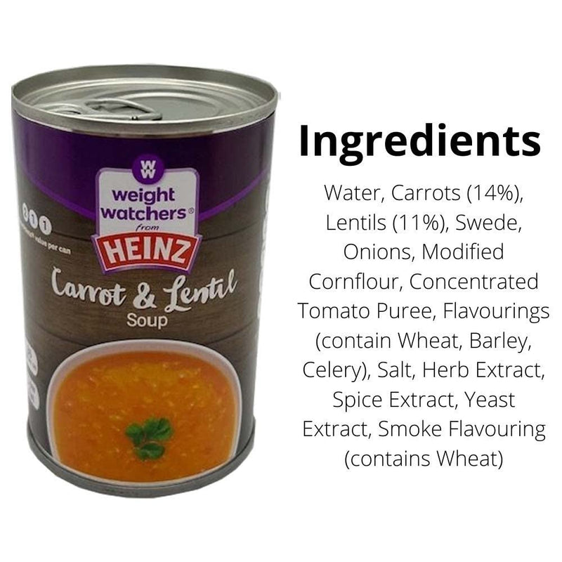 4 Mixed Cans Meal Replacement Soup Pack, Watch Your Weight with Heinz Classic Soups of Tomato, Chicken, Hearty Vegetables Broth and Carrot & Lentil Soup A Perfect Starter Or Meal of Choice