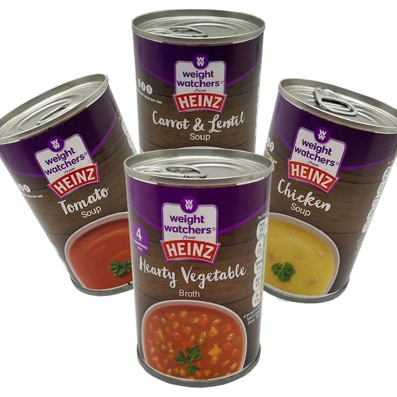 4 Mixed Cans Meal Replacement Soup Pack, Watch Your Weight with Heinz Classic Soups of Tomato, Chicken, Hearty Vegetables Broth and Carrot & Lentil Soup A Perfect Starter Or Meal of Choice