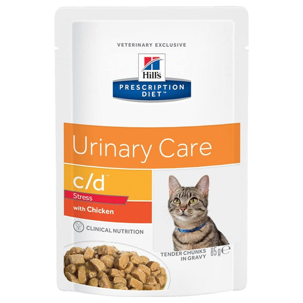 HILL'S PRESCRIPTION DIET Feline C/D Urinary Stress Mix 12 x 85gr (Chicken 6 pouches/Salmon 6 pouches) and Vetiq Treats Urinary care for Cat