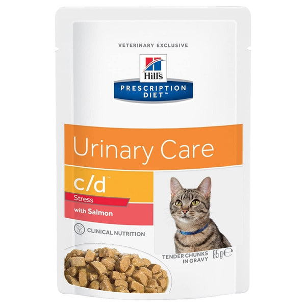 HILL'S PRESCRIPTION DIET Feline C/D Urinary Stress Mix 12 x 85gr (Chicken 6 pouches/Salmon 6 pouches) and Vetiq Treats Urinary care for Cat