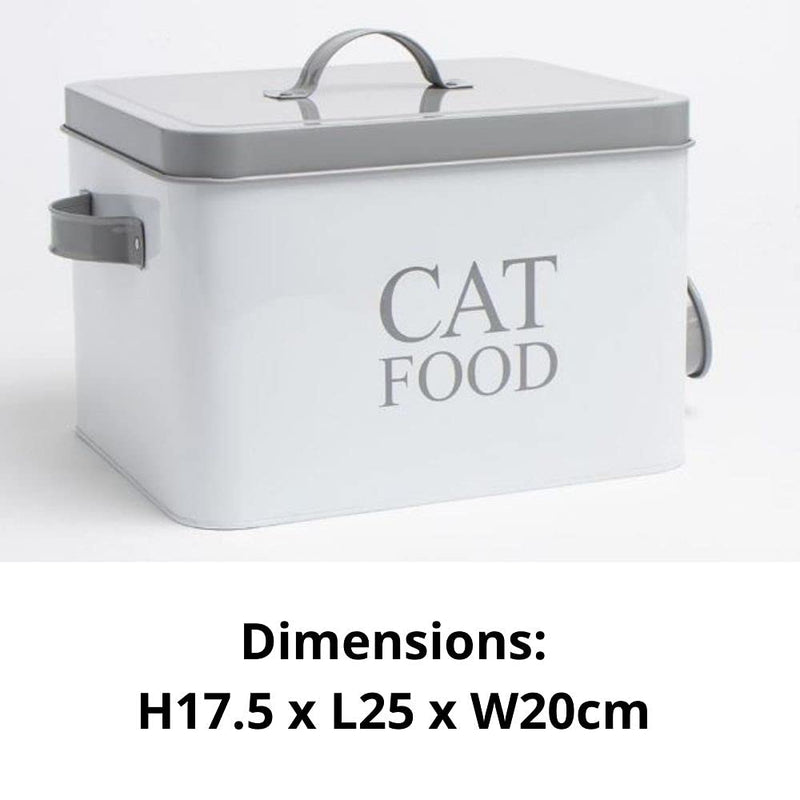 Container Cat Food Storage Tin With Scoop Dimensions: H17.5 X L25 X W20 cm White, With 2 Carry Handles For Easy Lifting, Keeping Food Fresh, Dry And Tidy