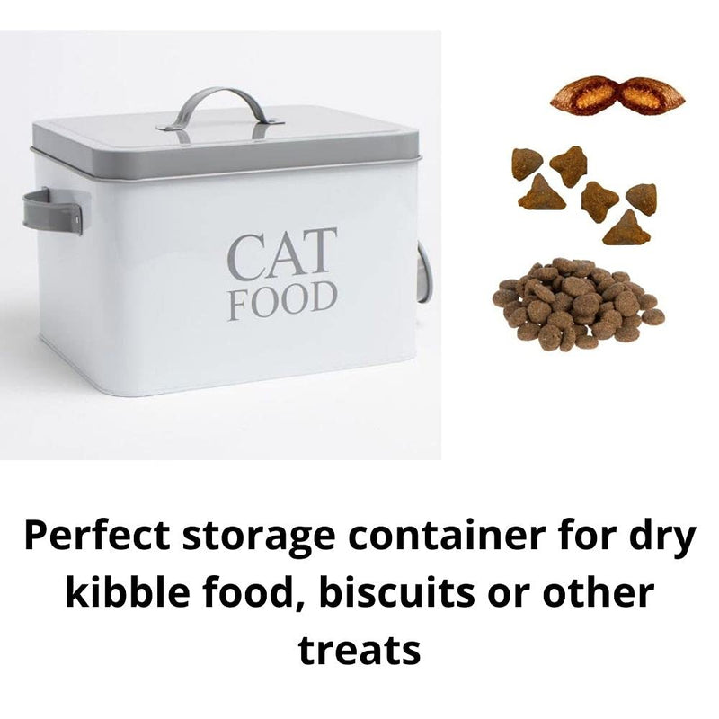 Container Cat Food Storage Tin With Scoop Dimensions: H17.5 X L25 X W20 cm White, With 2 Carry Handles For Easy Lifting, Keeping Food Fresh, Dry And Tidy