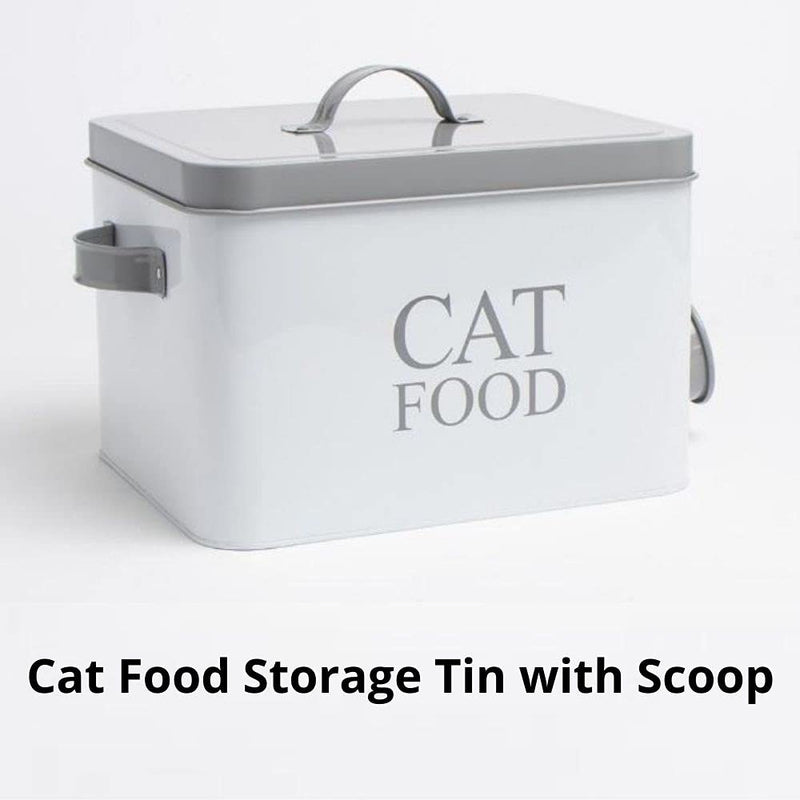 Container Cat Food Storage Tin With Scoop Dimensions: H17.5 X L25 X W20 cm White, With 2 Carry Handles For Easy Lifting, Keeping Food Fresh, Dry And Tidy