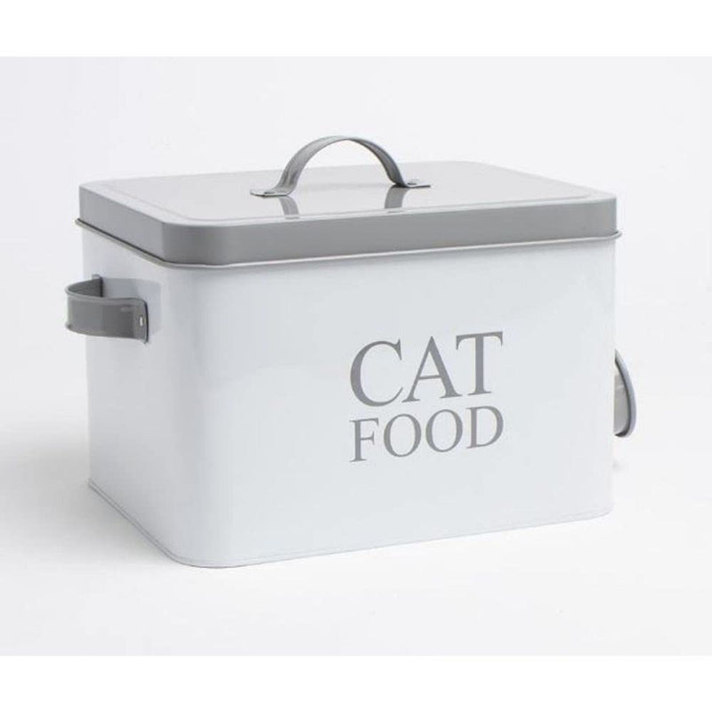 Container Cat Food Storage Tin With Scoop Dimensions: H17.5 X L25 X W20 cm White, With 2 Carry Handles For Easy Lifting, Keeping Food Fresh, Dry And Tidy