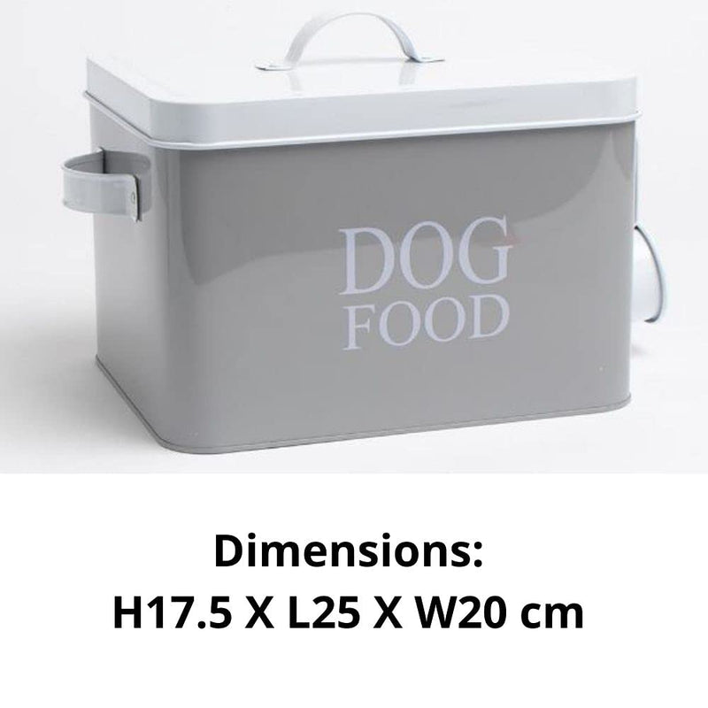 Container Dog Food Storage Tin With Scoop Dimensions: H17.5 X L25 X W20 cm Gray, With 2 Carry Handles For Easy Lifting, Keeping Food Fresh, Dry And Tidy