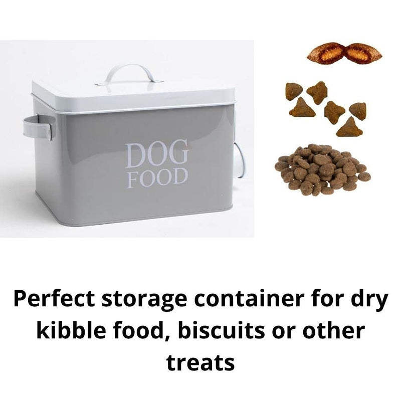 Container Dog Food Storage Tin With Scoop Dimensions: H17.5 X L25 X W20 cm Gray, With 2 Carry Handles For Easy Lifting, Keeping Food Fresh, Dry And Tidy