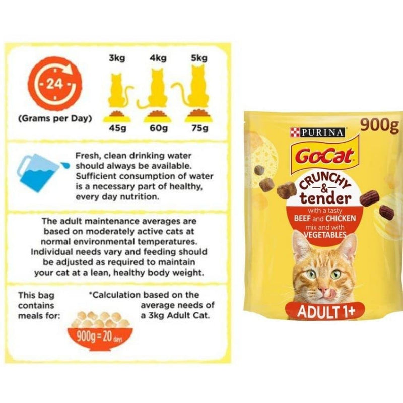 Go-Cat Crunchy & Tender Beef Chicken Vegetable 2x900G And Salmon Tuna Vegetable 2x900G Complete And Balance Adult Dry Cat Food Made Ingredients