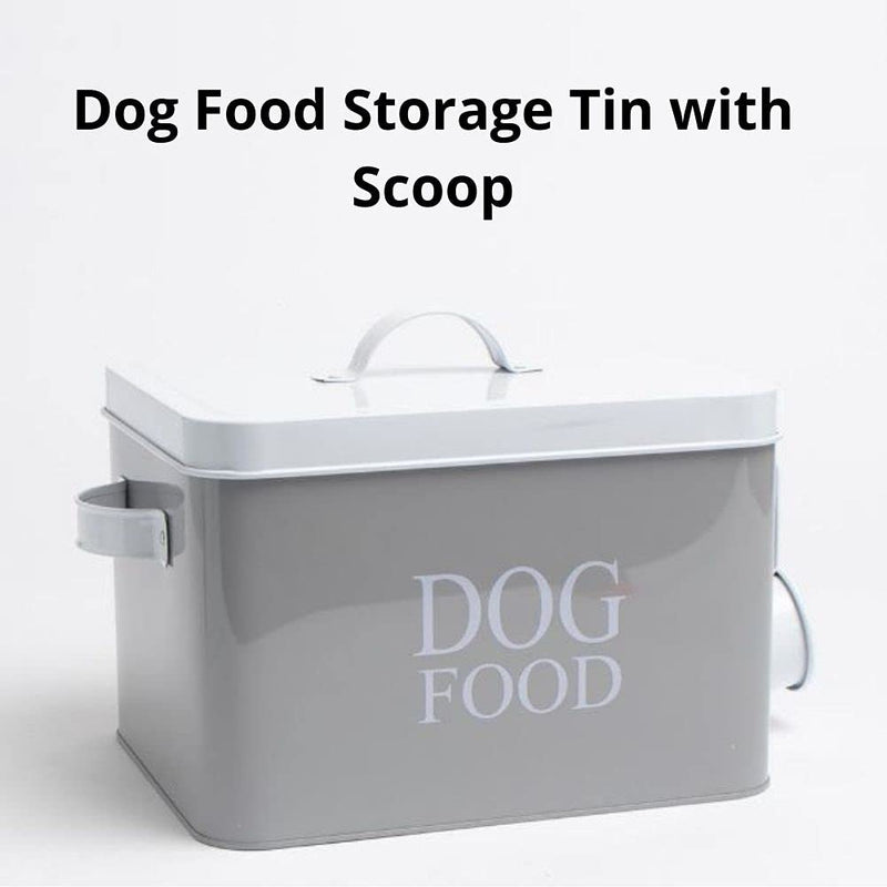 Container Dog Food Storage Tin With Scoop Dimensions: H17.5 X L25 X W20 cm Gray, With 2 Carry Handles For Easy Lifting, Keeping Food Fresh, Dry And Tidy