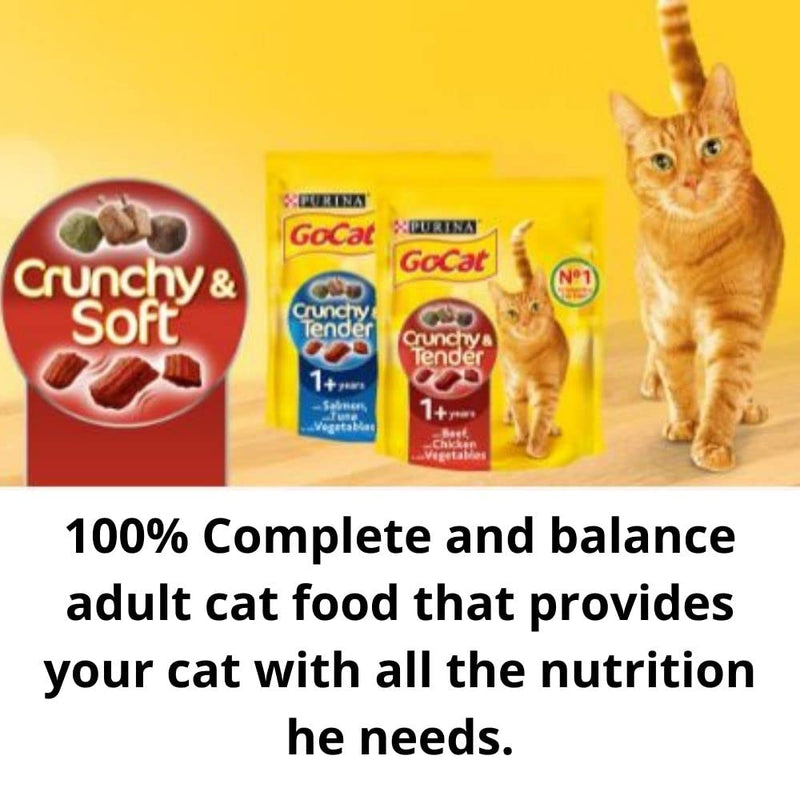 Go-Cat Crunchy & Tender Beef Chicken Vegetable 2x900G And Salmon Tuna Vegetable 2x900G Complete And Balance Adult Dry Cat Food Made Ingredients