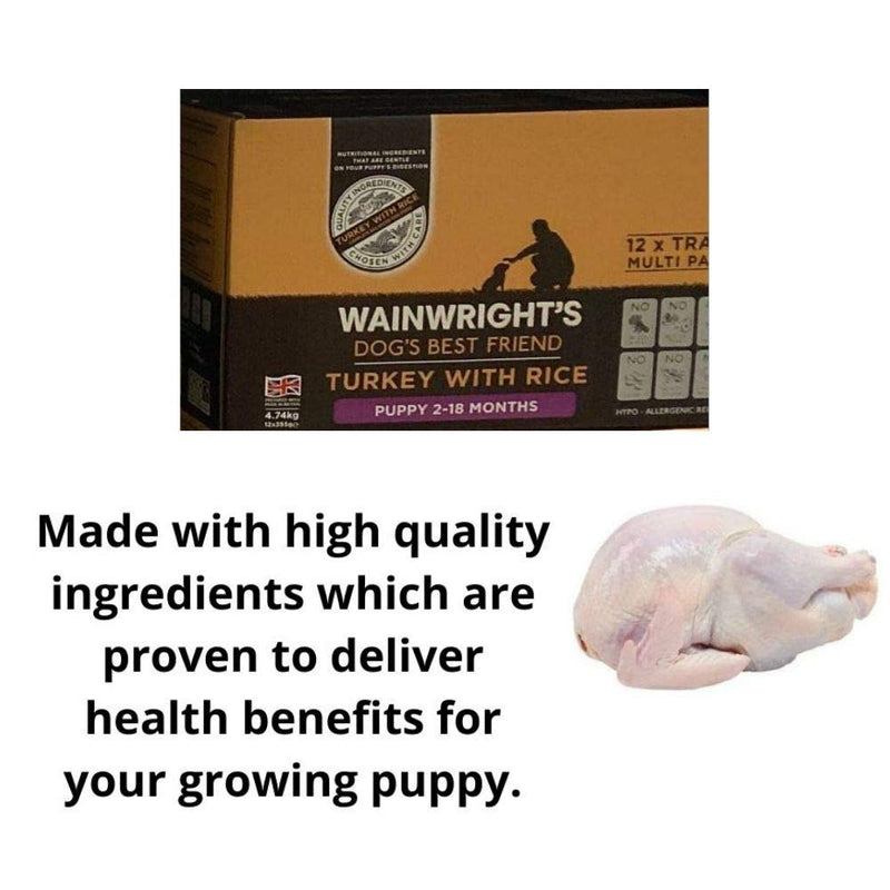 Wainwright's Complete Wet Puppy Food Turkey with Rice 12 x 395g - Nutritious, Delicious, Easily Digested And Hypo-Allergenic Suitable For 2-18 Months Old Puppies