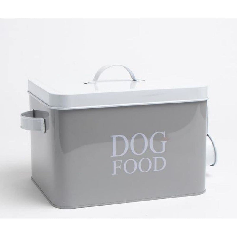 Container Dog Food Storage Tin With Scoop Dimensions: H17.5 X L25 X W20 cm Gray, With 2 Carry Handles For Easy Lifting, Keeping Food Fresh, Dry And Tidy