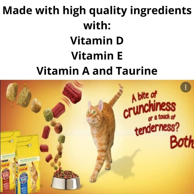 Go-Cat Crunchy & Tender Beef Chicken Vegetable 2x900G And Salmon Tuna Vegetable 2x900G Complete And Balance Adult Dry Cat Food Made Ingredients