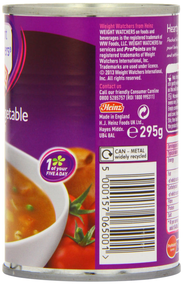 Heinz Weight Watchers Hearty Vegetable Broth Soup, 295 g (Pack of 12)