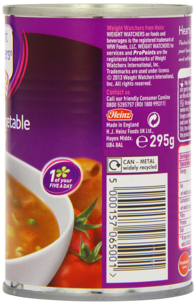 Heinz Weight Watchers Hearty Vegetable Broth Soup, 295 g (Pack of 12)