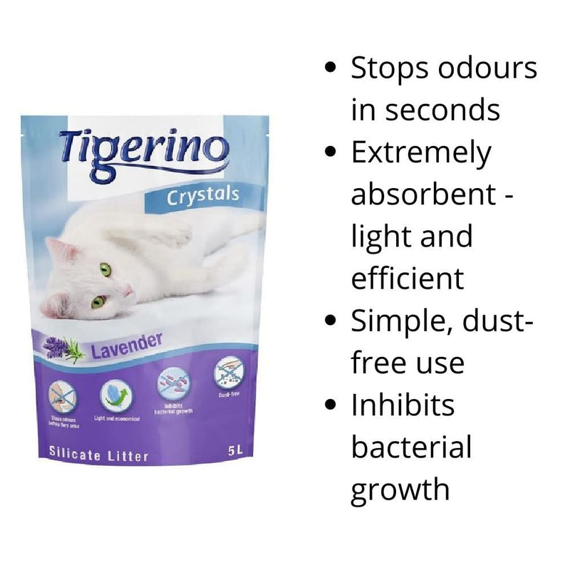 AETN Creations Tigerino Crystals Lavender Cat Bundle 5L Litter Absorbent, Odour Control, Dust-Free with AETN Cat Treat