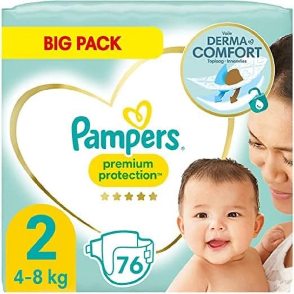 Pampers Baby Nappies Size 2 (4-8 kg) Premium Protection, Newborn Mini, Big Pack, Best Comfort and Protection for Sensitive Skin, 76 Pieces