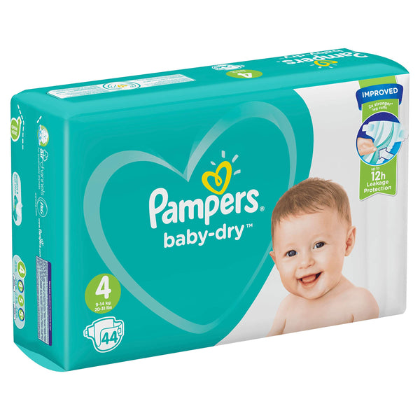 Pampers Baby-Dry Size 4, 44 Nappies, 9-14 kg, Essential Pack, Air Channels for Breathable Dryness Overnight