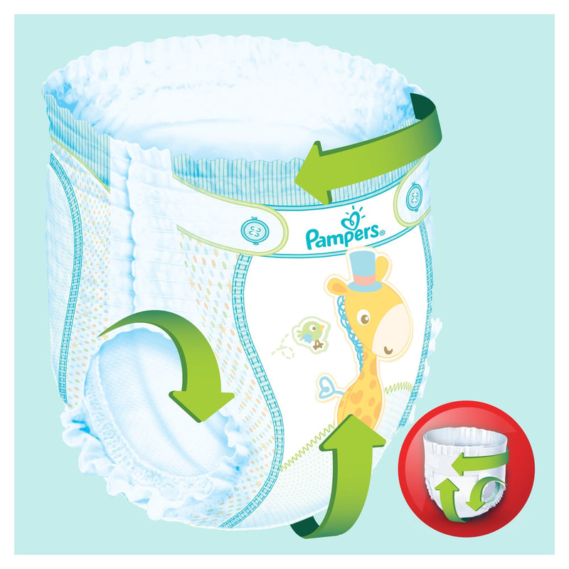 Pampers Baby-Dry Nappy Pants Size 5, 64 Nappy Pants, 12-17 kg, Easy-On with Air Channels For Up to 12 Hours of Breathable Dryness