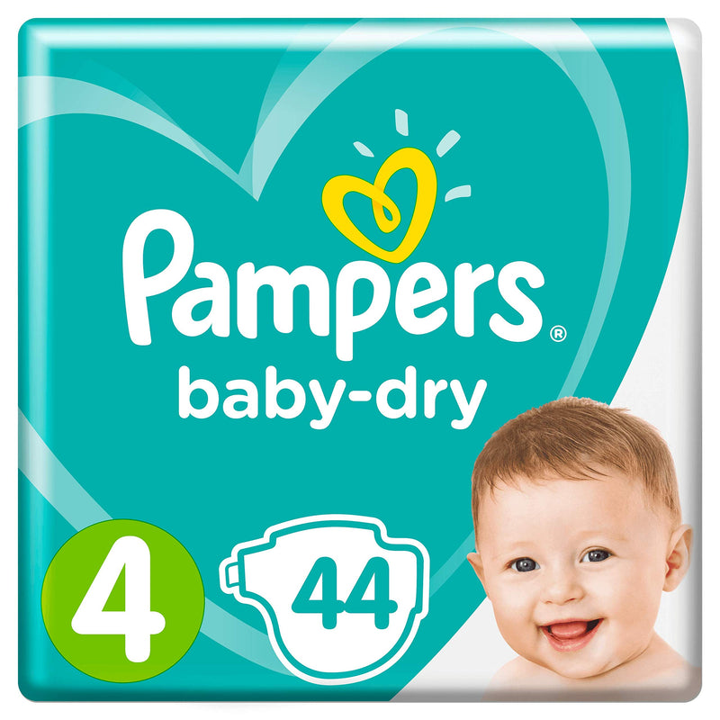 Pampers Baby-Dry Size 4, 44 Nappies, 9-14 kg, Essential Pack, Air Channels for Breathable Dryness Overnight