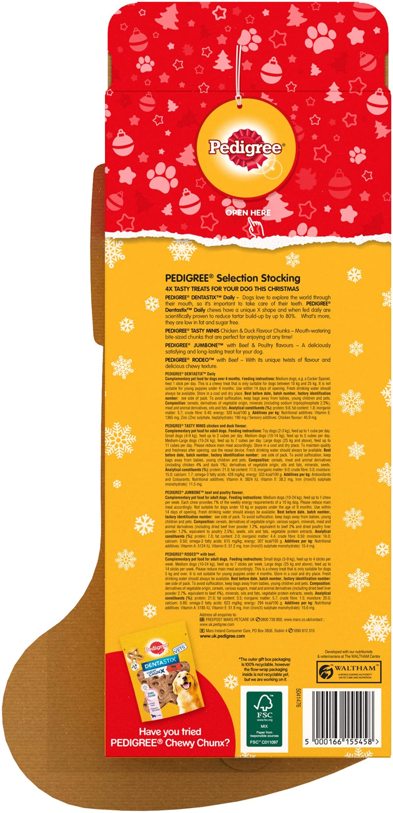 Pedigree 1 x Christmas Dog Stocking with 4 Packs of Treats Ideal