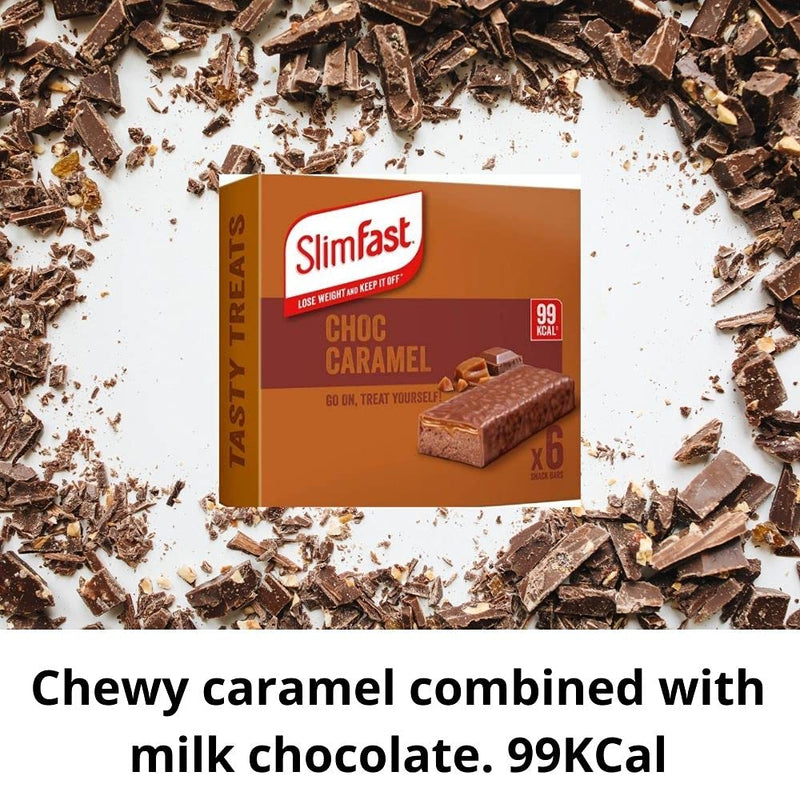 Slim Fast Chocolate Caramel Snack Bar 1 Box (6x25g) 99Kcal Enriched, Sweet and Indulgent Treat On The Go