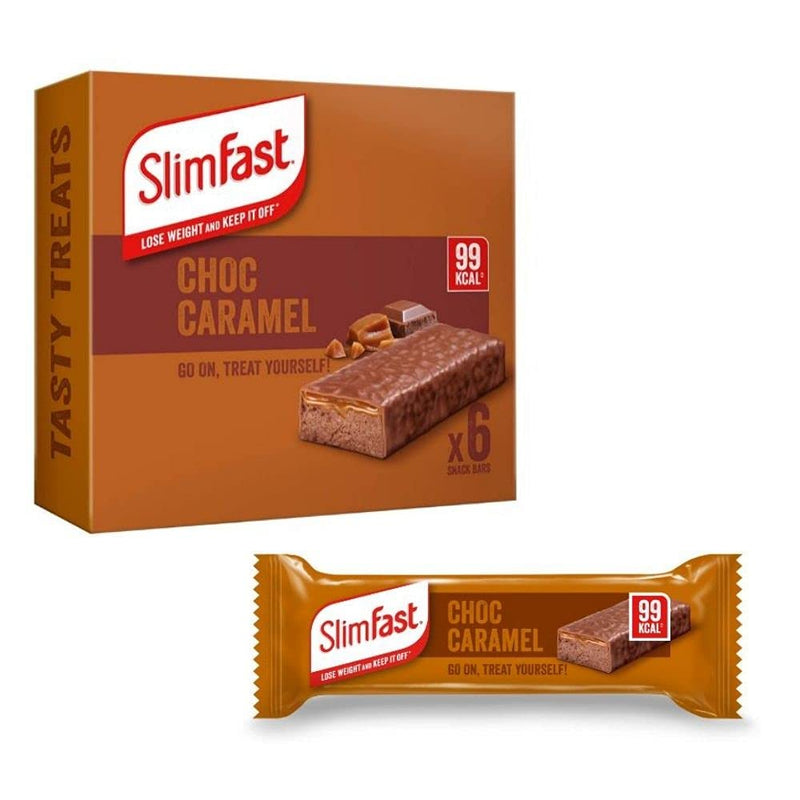 Slim Fast Chocolate Caramel Snack Bar 1 Box (6x25g) 99Kcal Enriched, Sweet and Indulgent Treat On The Go