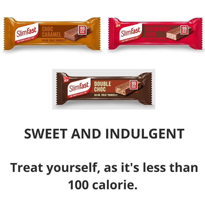 Slim Fast Enriched,Sweet and Indulgent 6 x 25g Snack Bars - 2 Choco Caramel, 2 Strawberry Choc, 2 Double Chocolate