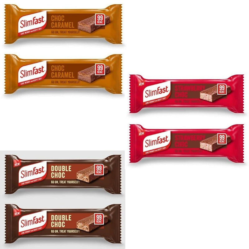 Slim Fast Enriched,Sweet and Indulgent 6 x 25g Snack Bars - 2 Choco Caramel, 2 Strawberry Choc, 2 Double Chocolate